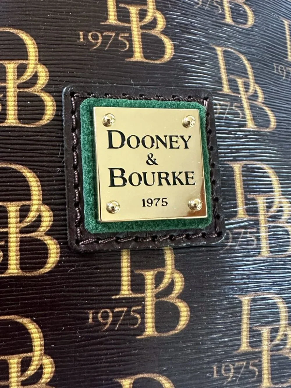 Dooney & Bourke Kendall Drawstring Bucket Bag Signature Monogram Brown Old Money